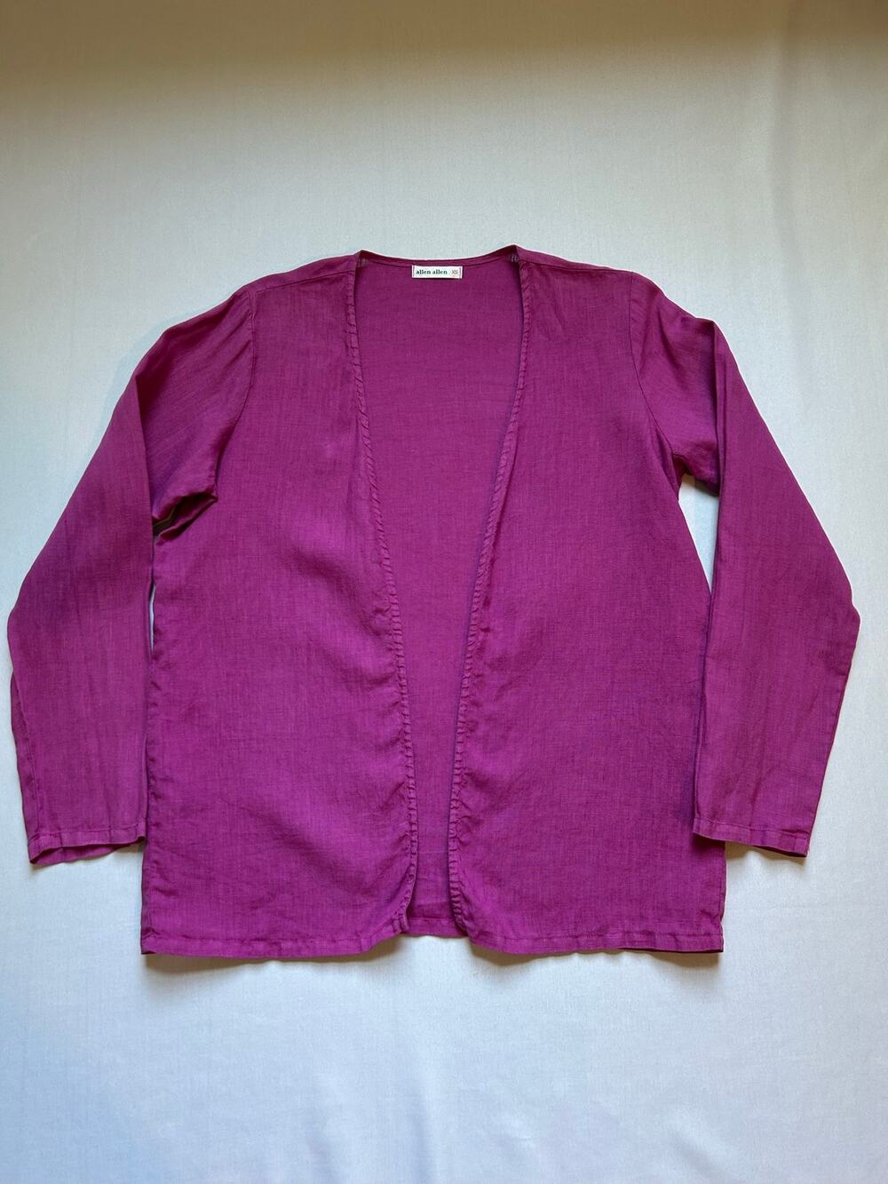 Allen Allen 100% Linen Open Front Cardigan Magenta Fuchsia XS FLAW